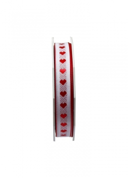 Geschenkband rot/weiss Herz 15mm, 20m